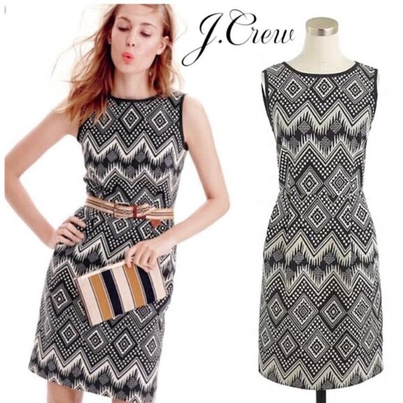 J. Crew Black Label Diamond Ikat A Line Sheath Sleeveless Dress , Size 00 - Picture 1 of 10